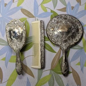 Vintage Silver-plated 3-pc Vanity Set, Original Box, Davco Silver Ltd. Hong Kong